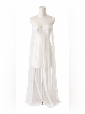 Meshki Bettany Chiffon Strapless Tulle Overlay Wedding Maxi Dress - White (sz S)